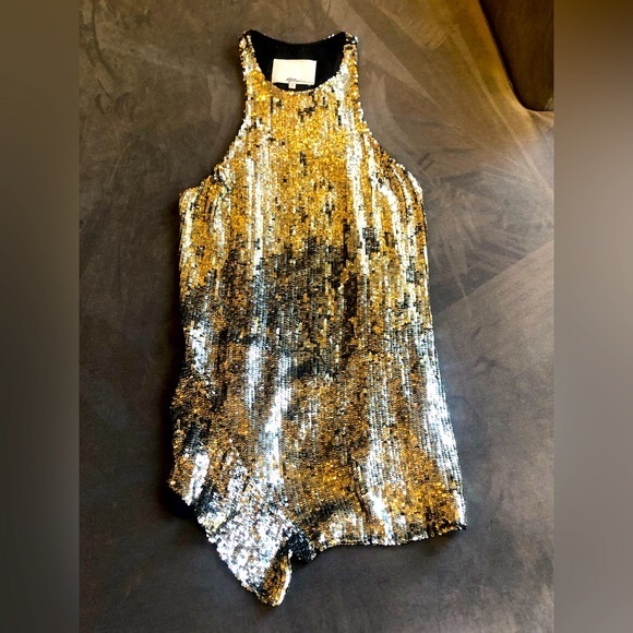 3.1 Phillip Lim Gold Sequin and Silk Top-Size XS Limited Time Closet Clearance - Picture 2 of 5